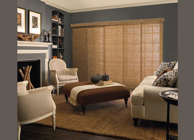 Raleigh Living room with gray walls and tan sliding panel tracks.